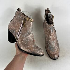 Modern Vice Ankle Boots Women's 7 Metallic Pink Snake Skin Leather Heel Bootie